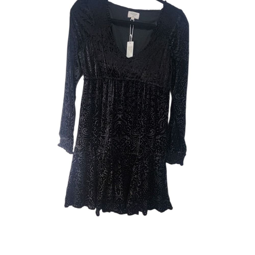 Gentle Fawn‎ Verona Velvet Burnout Long Sleeve Mini Dress XXS Black